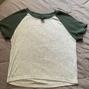 grey top with green sleeves from dazy